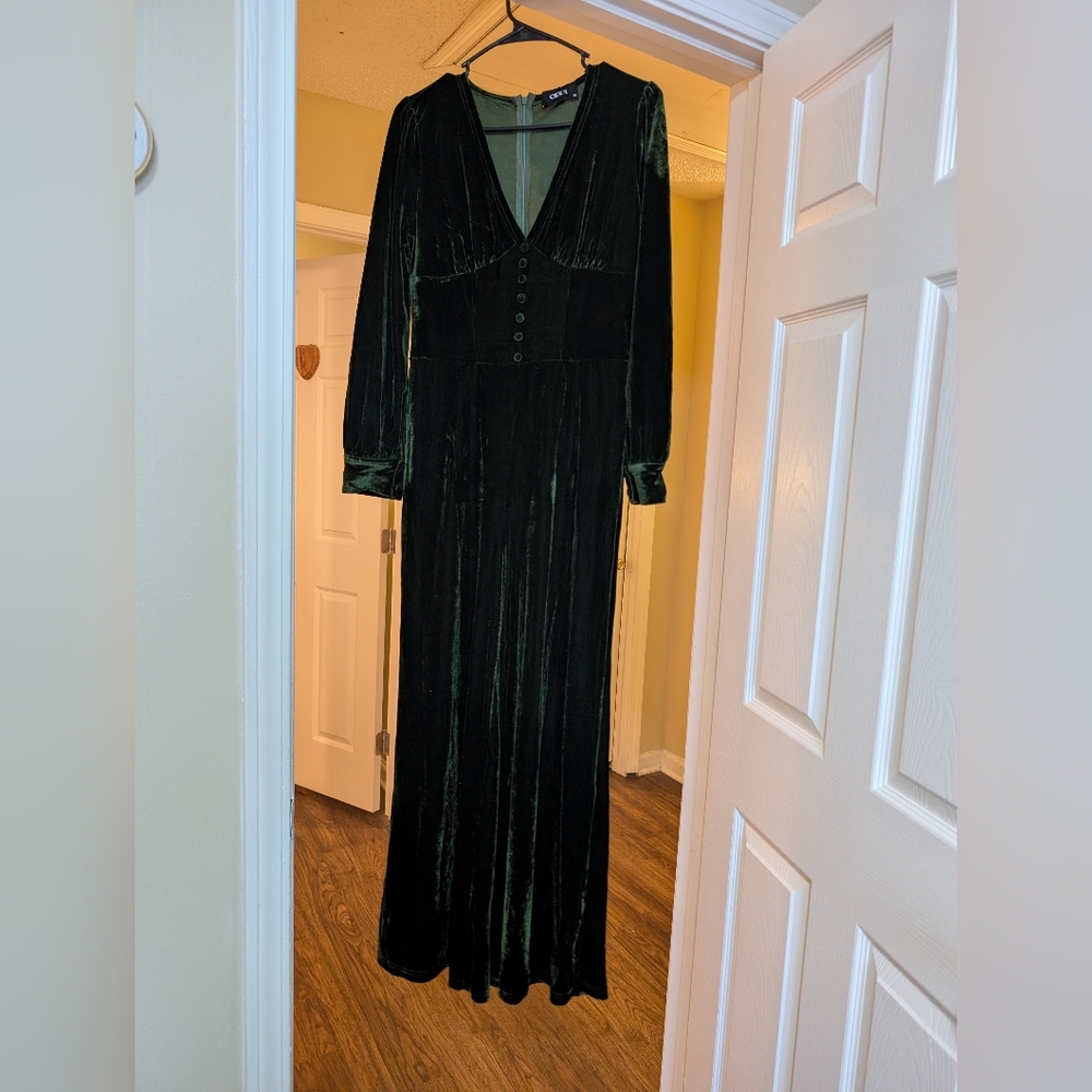Dark Green Velvet Jumpsuit Medium